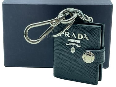 PRADA BLACK SAFFIANO LEATHER MINI KEY HOLDER CHARM