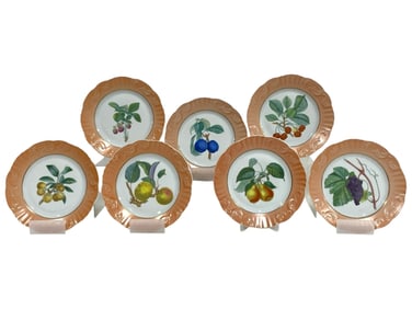 SET OF 8 MOTTAHEDEH PORCELAIN FRUIT PLATES 7.5"