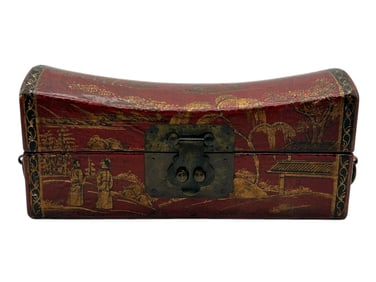 ANTIQUE HAND-PAINTED CHINESE RED LACQUERED BOX 11"