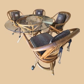 5 PIECE VINTAGE RATTAN DINING SET 47"