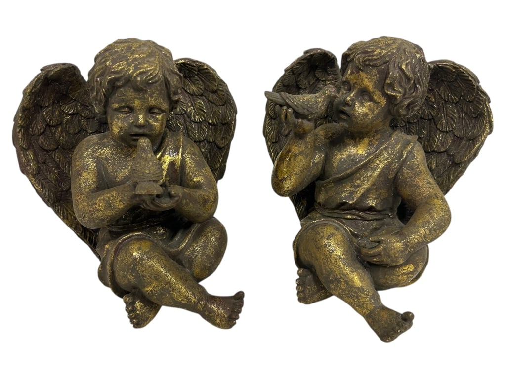 PAIR OF VINTAGE GOLD-TONE CHERUB STATUES 9" (1 of 6)
