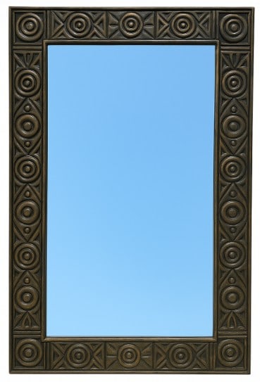 LARGE CARVED WOOD FRAME MIRROR W TRIBAL MOTIF 63" (1 of 3)