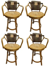 SET OF FOUR VINTAGE TROPICAL BAMBOO BAR STOOLS