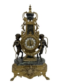 FRENCH EMPIRE STYLE GILT BRONZE MANTEL CLOCK 23"