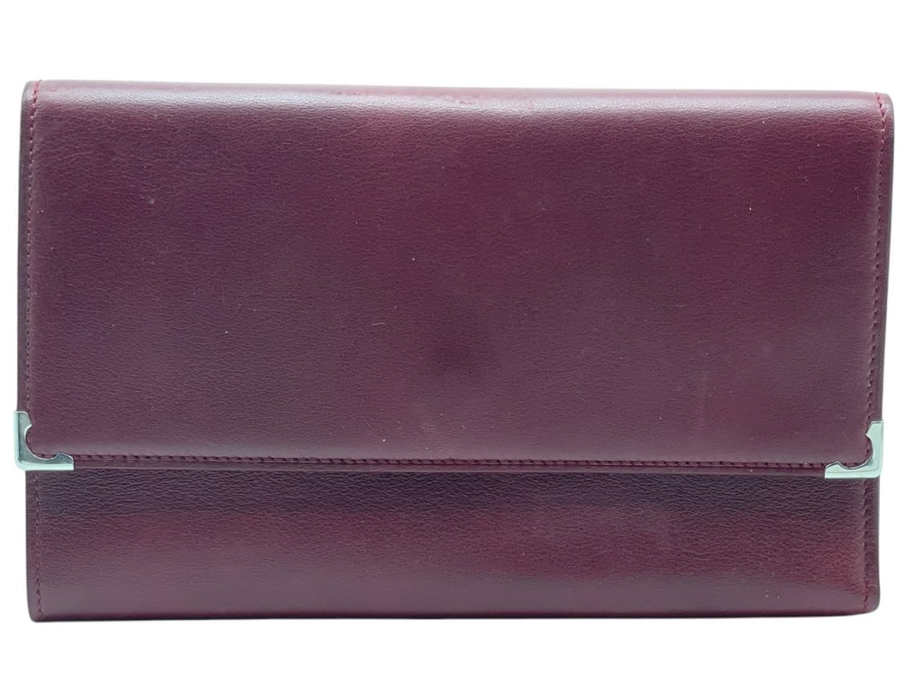 CARTIER BORDEAUX LEATHER WALLET W/ SILVER (1 of 12)