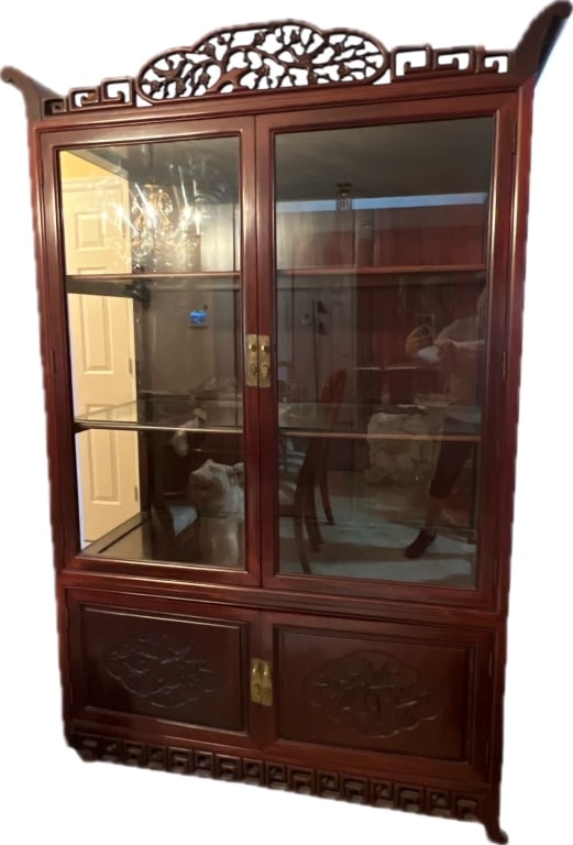 CHINESE CARVED ROSEWOOD DISPLAY CABINET 78" (1 of 2)