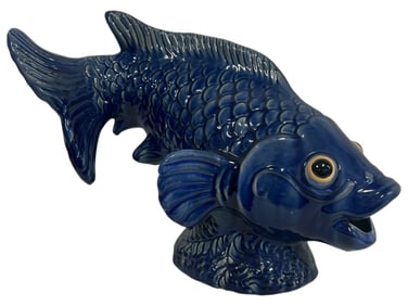 LARGE BLUE KOI FISH SCULPTURE 25"