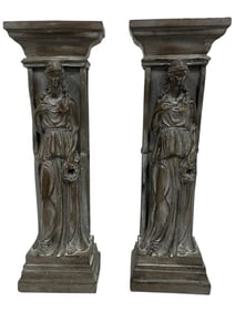 PAIR OF CLASSICAL FIGURAL PEDESTAL COLUMNS 16.5"