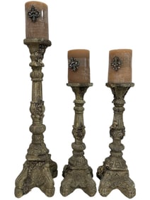 SET OF 3 LARGE BAROQUE-STYLE CANDLE HOLDERS 33"