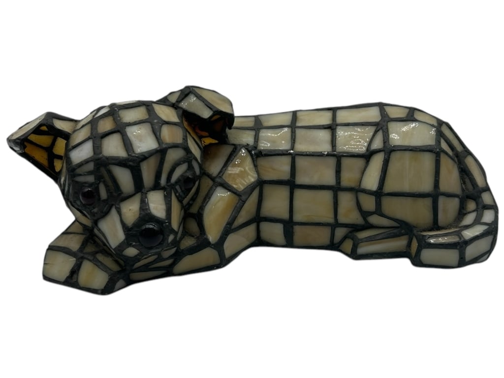 VINTAGE TIFFANY STYLE GLASS DOG TABLE LIGHT 4" (1 of 6)