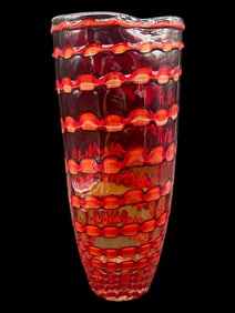 UNIQUE VINTAGE PINCHED HAND BLOWN GLASS VASE AMBED