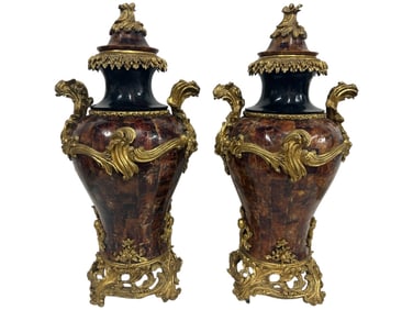 PAIR OF LARGE FRENCH EMPIRE STYLE COVERED URNS 29"