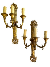 PAIR OF ANTIQUE EMPIRE STYLE WALL SCONCES 14"