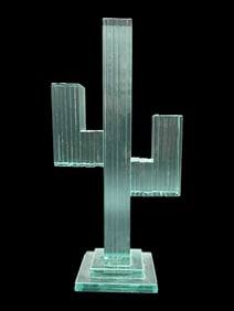 VERTICAL GLASS SCULPTURE CACTUS 13"