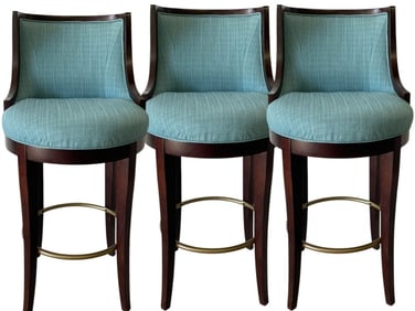 3 TRANSITIONAL BAR STOOLS WITH AQUA UPHOLSTERY