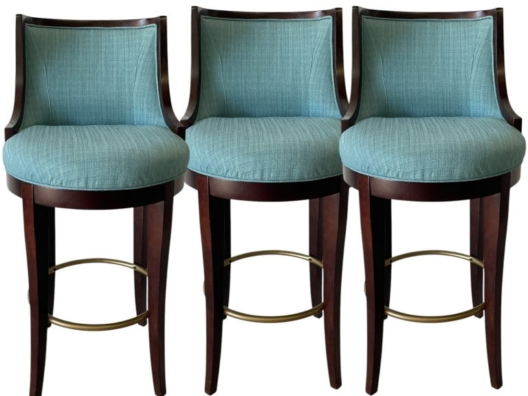 3 TRANSITIONAL BAR STOOLS WITH AQUA UPHOLSTERY (1 of 5)
