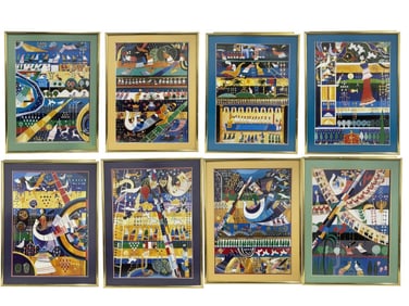 8 FRAMED ISRAELI PRINTS BY RAPHAEL ABECASSIS 14"