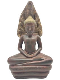 SEATED BUDDHA ON NAGA SERPENT STATUE 15"
