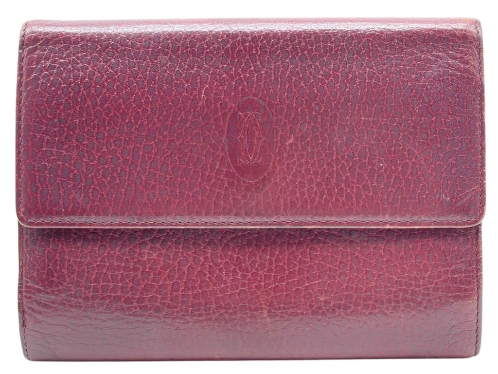 CARTIER BORDEAUX TEXTURED LEATHER WALLET 5.5" (1 of 11)