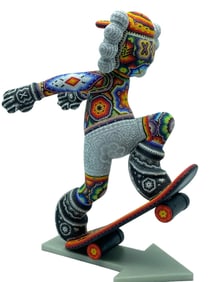 CHROMA HUICHOL BEADED SKATER SCULPTURE 11"