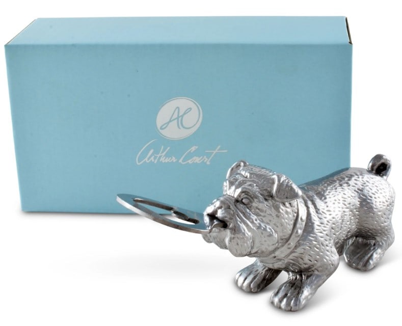 NEW! ARTHUR COURT BULLDOG BOTTLE OPENER 5.5": This playful Bulldog Bottle Opener from Arthur Court.is ready to find a forever homeCreated for dog lovers everywhere our lovable Bulldog is crouched for play while holding the bottle opener like a to