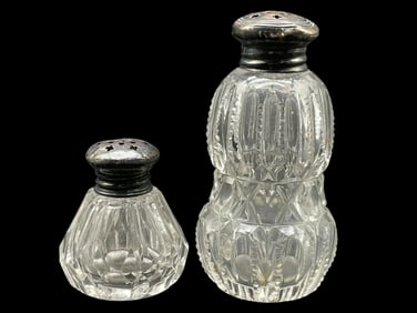 SILVER & CUT CRYSTAL SALT & PEPPER SHAKERS