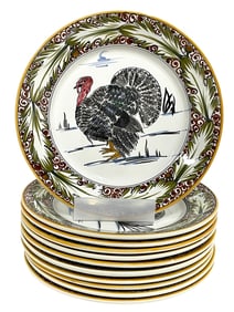 ITALY HAND PAINTED TURKEY DINNER PLATES (11)