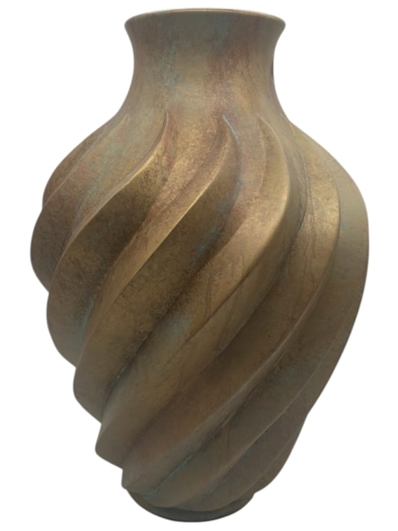 LARGE MODERNIST SPIRAL FORM BRONZE-TONE VASE 18" (1 of 4)
