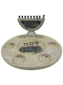 ISRAELI CERAMIC SEDER PLATE & MENORAH