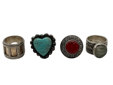 LOT OF 4 STERLING STATEMENT RINGS 73.7G