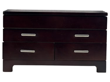 DARK WOOD JEWELRY BOX WITH MIRRORED LID 8"