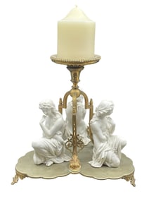 VINTAGE CANDLESTICK W/ THREE SEATED MAIDENS 10"