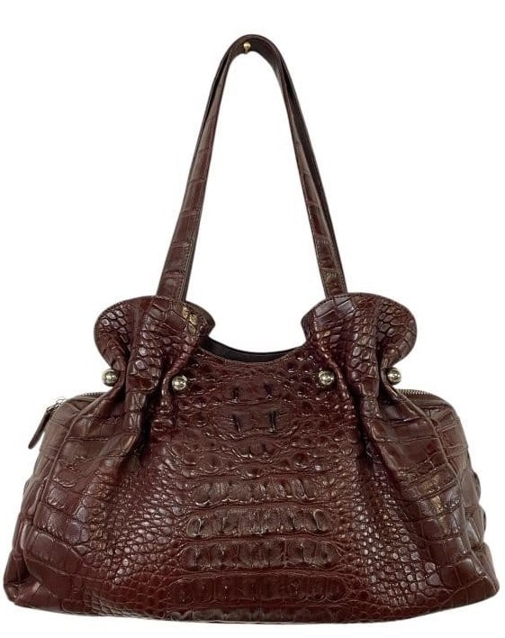BROWN CROCODILE LEATHER STYLE HANDBAG (1 of 7)