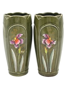 PAIR OF ART NOUVEAU STYLE CERAMIC VASES 6"