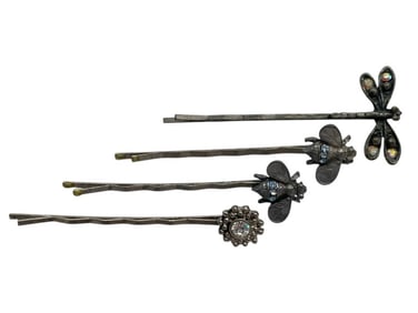 SET OF 4 WHIMSICAL VINTAGE HAIRPINS