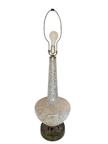 TABLE LAMP WITH ETCHED WHITE FLORAL DESIGN 37"