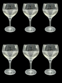 SET OF 6 LARGE CLEAR STEMMED WINE GLASSES 7"