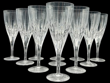 SET OF 11 CUT CRYSTAL STYLE CHAMPAGNE FLUTES 8"