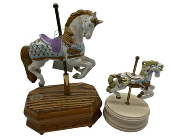 PAIR OF CAROUSEL HORSE MUSIC BOXES 9"