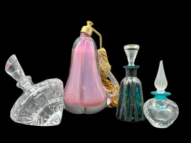 LOT OF FOUR VINTAGE PERFUME BOTTLES 7.5"