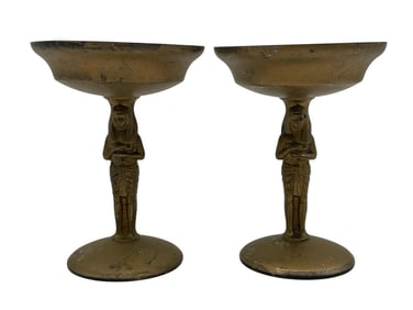 PAIR OF VINTAGE EGYPTIAN REVIVAL BRASS COMPOTES 6"