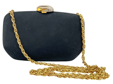 RODO ITALY BLACK EVENING CLUTCH W/ GOLD CHAIN 6"