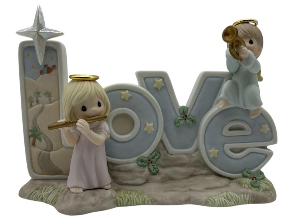 PRECIOUS MOMENTS “LOVE?? ANGEL FIGURINE 6": - PRECIOUS MOMENTS “LOVE” ANGEL FIGURINE – 2008 LIMITED EDITION – ADORABLE PORCELAIN COLLECTIBLE FROM PRECIOUS MOMENTS, INC. (ITEM #910058), FEATURING TWO CHILDLIKE ANGELS WITH GOLDEN HALO