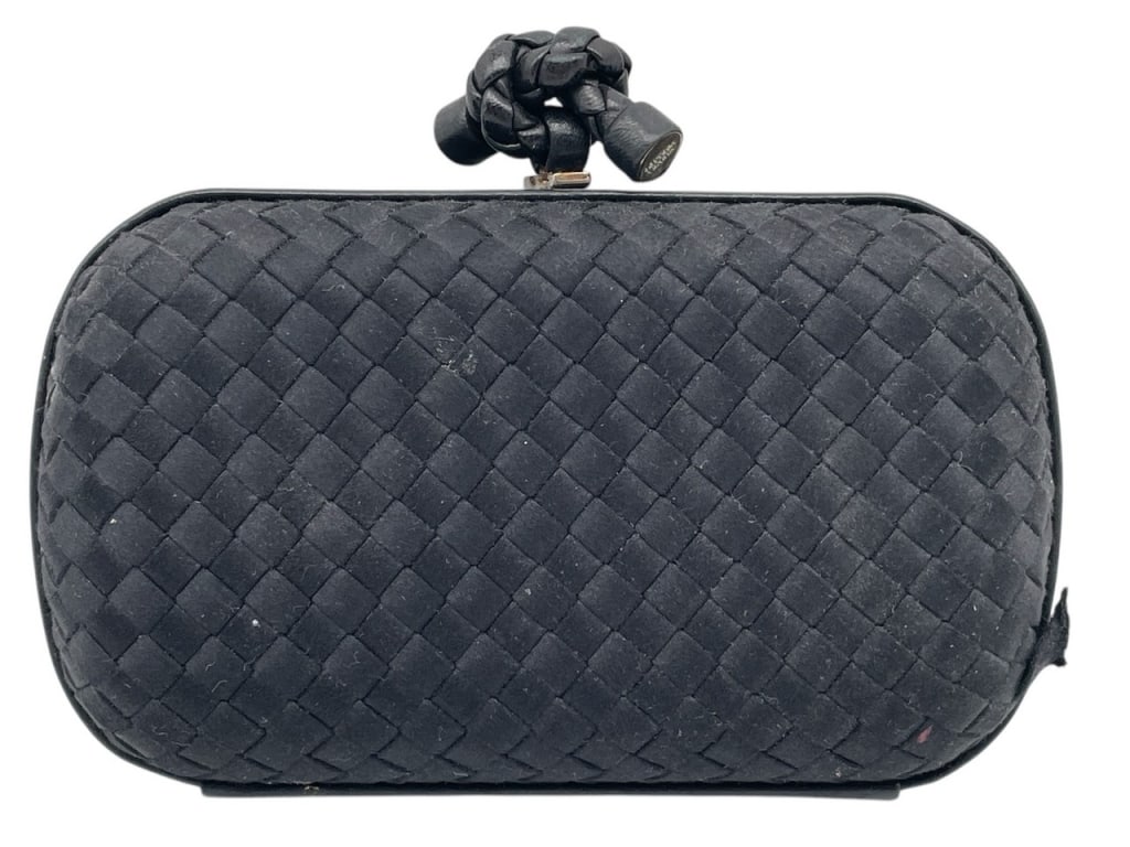 BOTTEGA VENETA BLACK WOVEN LEATHER KNOT CLUTCH 6" (1 of 8)