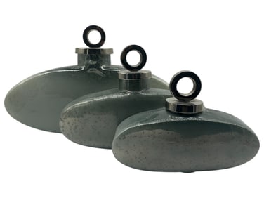 SET OF THREE MODERN SCULPTURAL GLASS BOTTLES 12.5"