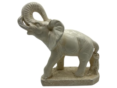 VINTAGE WHITE CERAMIC ELEPHANT FIGURINE 11"