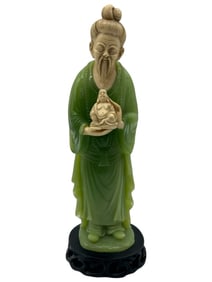 ASIAN-STYLE FIGURINE OF ELDER HOLDING BUDDHA 11"