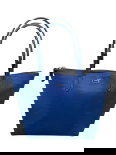 LACOSTE CONCEPT SMALL TOTE BAG IN BLUE: LACOSTE CONCEPT SMALL TOTE BAG IN BLUE -GOOD PRE OWNED CONDITION, SOME MARKS ON INTERIOR AND EXTERIOR OF BAG (SEE PHOTOS) -APPROX 17" X 13" X 6" -FEATURES A DURABLE TEXTURED COATED CANVAS EXTERIOR WIT