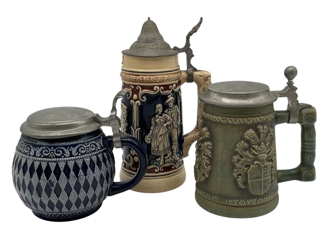 LOT OF THREE GERMAN BEER STEINS (1 of 9)