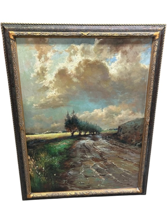 FRAMED PAINTING OF STORMY LANDSCAPE 55" (1 of 4)